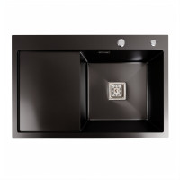 Мойка PVD Black Platinum Handmade 78*50B R (два отверстия ,квадратный сифон 3.0/1.0)