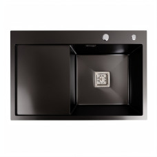 Мойка PVD Black Platinum Handmade 78*50B R (два отверстия ,квадратный сифон 3.0/1.0)
