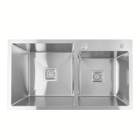 Кухонная мойка Platinum Handmade HDB 80*45 на две чаши (квадратный сифон)