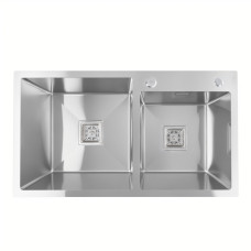 Кухонная мойка Platinum Handmade HDB 80*45 на две чаши (квадратный сифон)