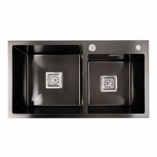 Кухонная мойка Platinum Handmade PVD HDB черная 780х430х230 на две чаши (квадратный сифон,3.0/1.0)