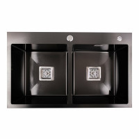 Кухонна мийка Platinum Handmade PVD HDB чорна 780х480х230 на дві чаші (квадратний сифон,3.0/1.0)