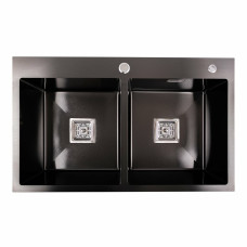 Кухонная мойка Platinum Handmade PVD HDB черная 780х480х230 на две чаши (квадратный сифон,3.0/1.0)