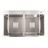 Кухонна мийка Platinum Handmade HDB 78*48 на дві чаші (квадратний сифон,3.0/1.0)