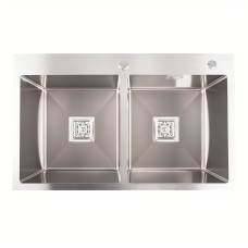 Кухонная мойка Platinum Handmade HDB 78*48 на две чаши (квадратный сифон,3.0/1.0)