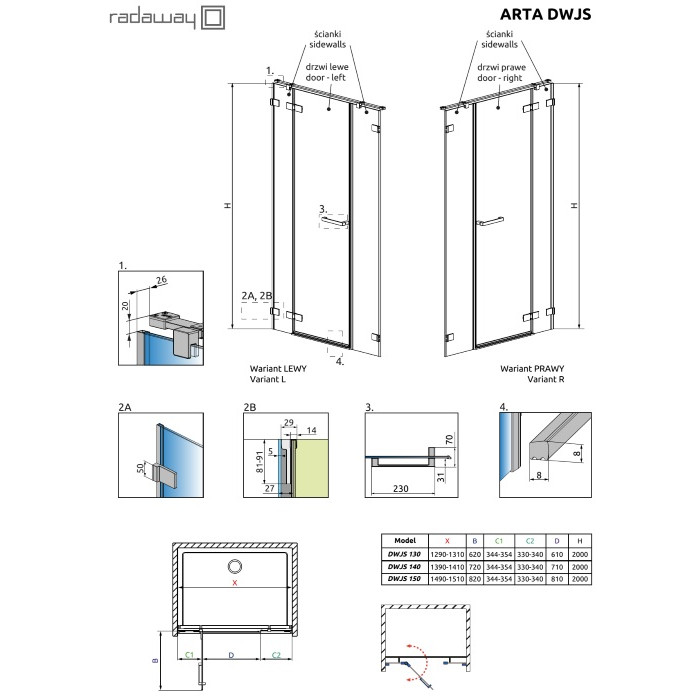 Душевые двери Radaway Arta DWJS 150 (386457-03-01L/1386122-03-01L)