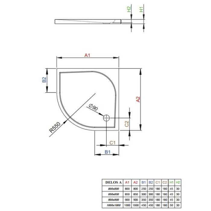 Поддон душевой Radaway Delos A 100 полукруглый SDA1010-01