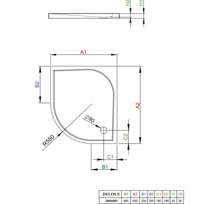 Душовий піддон Radaway Delos E 90x80 асиметричний SDE9080-01L