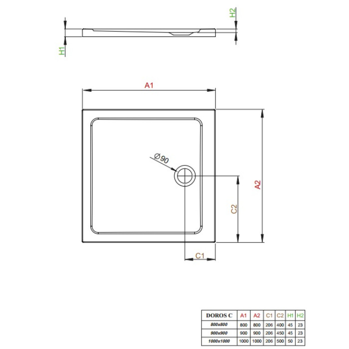 Душевой поддон Radaway Doros C 1000x1000x50 белый