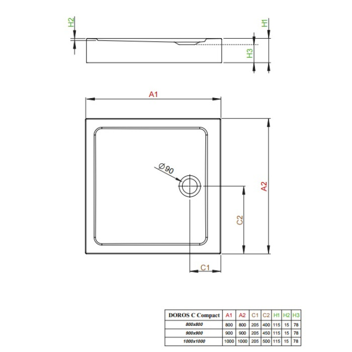 Душевой поддон Radaway Doros C Compact 1000x1000x115 белый
