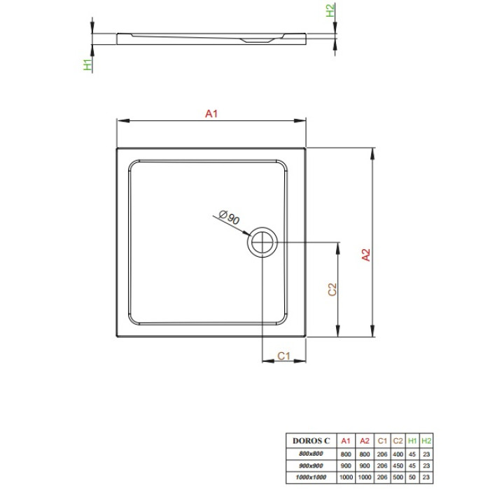 Поддон душевой Radaway Doros Plus C 100 квадратный SDRPC1010-01