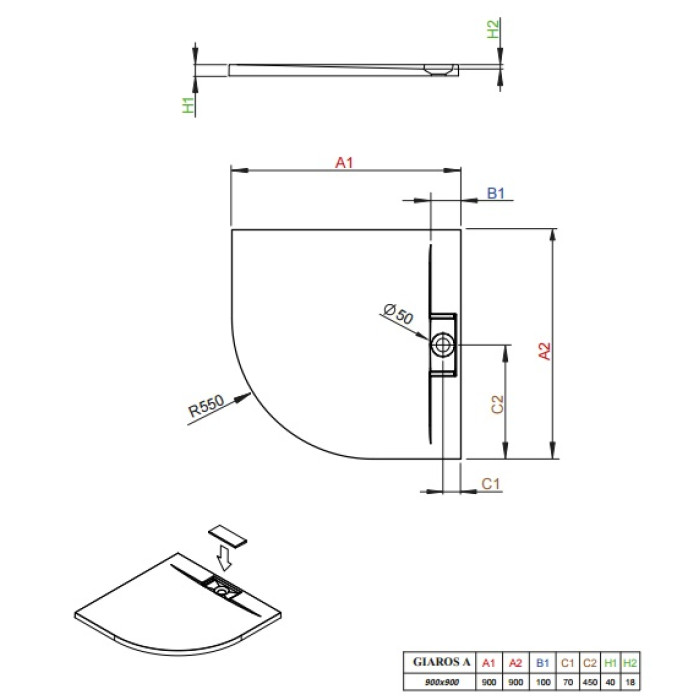 Піддон душовий Radaway Giaros A 90 кам'яний MKGA9090-03