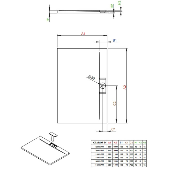 Піддон душовий Radaway Giaros D 90x80 кам'яний M3GRD9080-03
