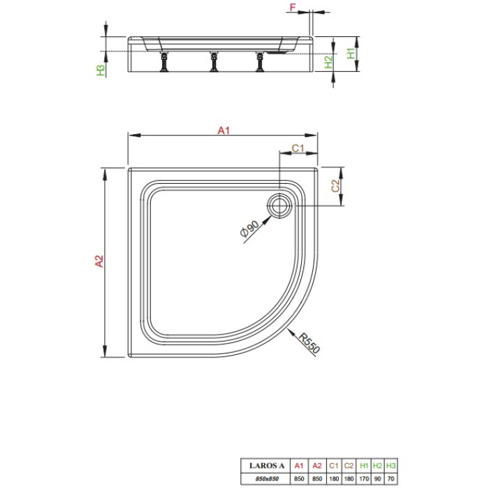 Душовий піддон Radaway Laros A 85x85 півкруглий SLA8585-01