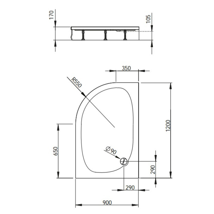 Душовий піддон Radaway Patmos E 120x90 асиметричний L 4P91217-03L