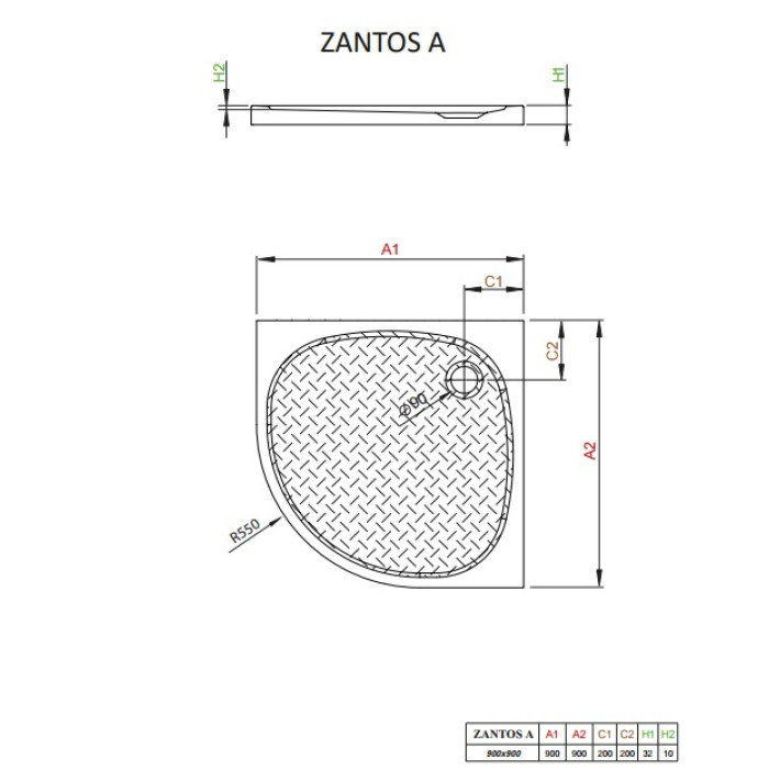 Піддон душовий Radaway Zantos A 90 кам'яний M3ZNA9090-06