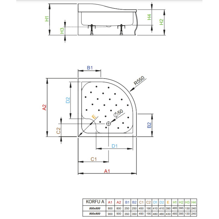 Поддон душевой Radaway Korfu A 80 полукруглый 4S88400-03