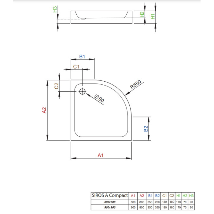 Поддон душевой Radaway Siros Compact A 80 полукруглый SBA8817-2