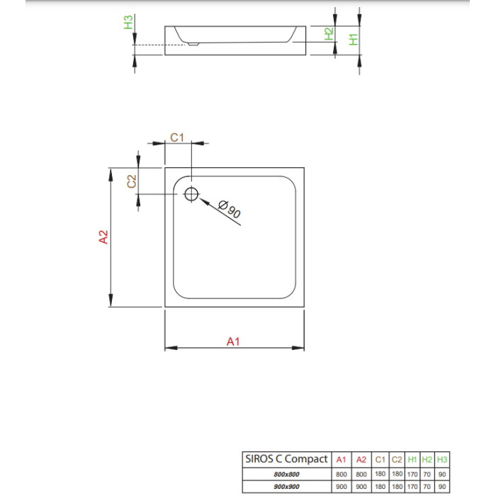 Поддон душевой Radaway Siros Compact С 80 квадратный SBC8817-2