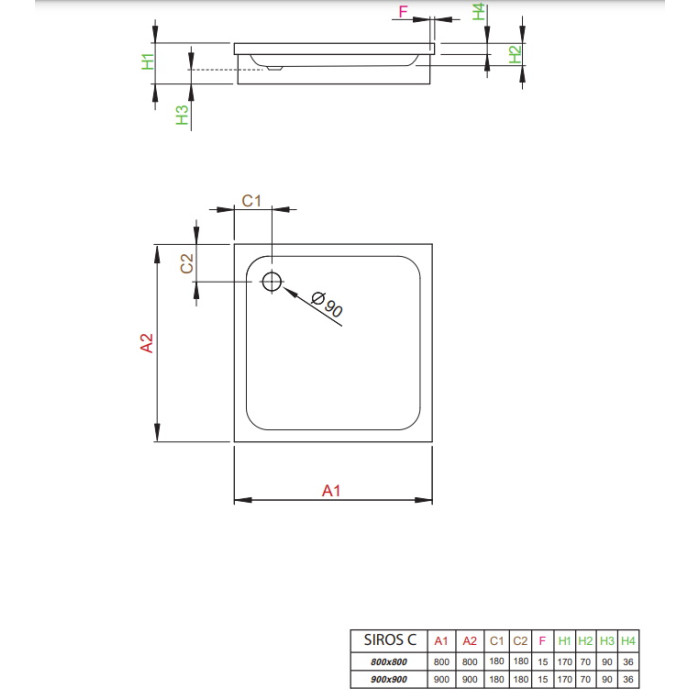Поддон душевой Radaway Siros C 80 квадратный SBC8817-1