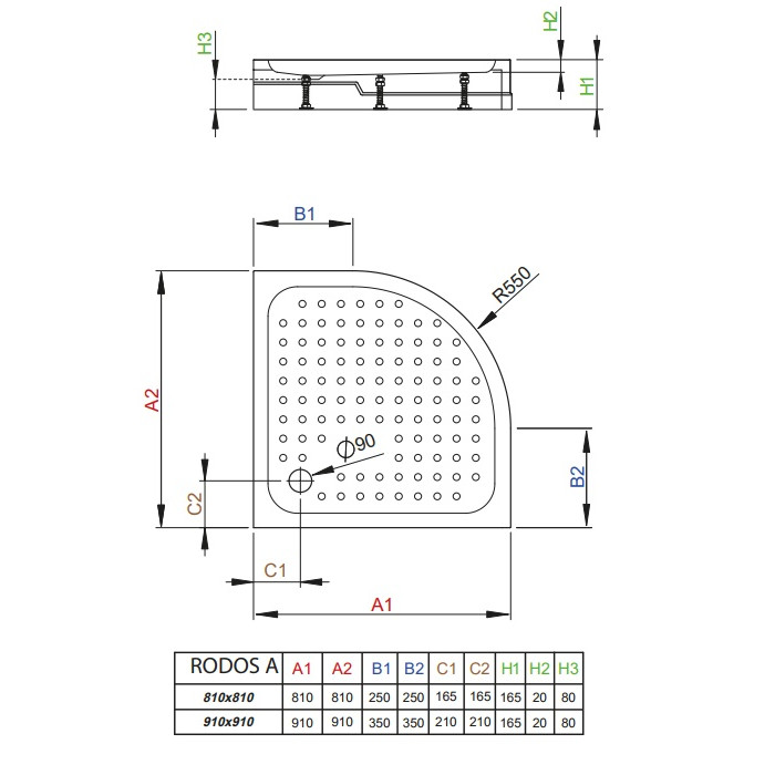 Поддон душевой Radaway Rodos A 80 полукруглый 4P88155-03