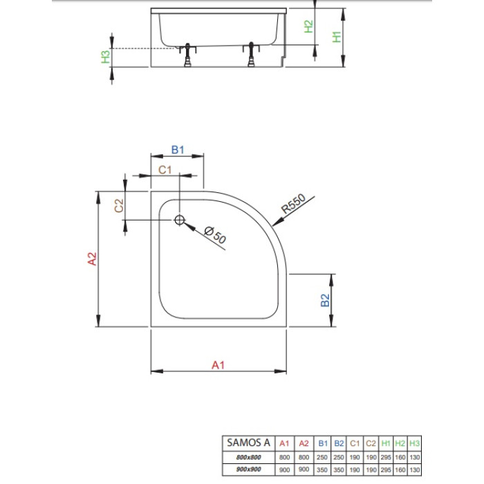 Поддон душевой Radaway Samos A 80 полукруглый 4S88300-03