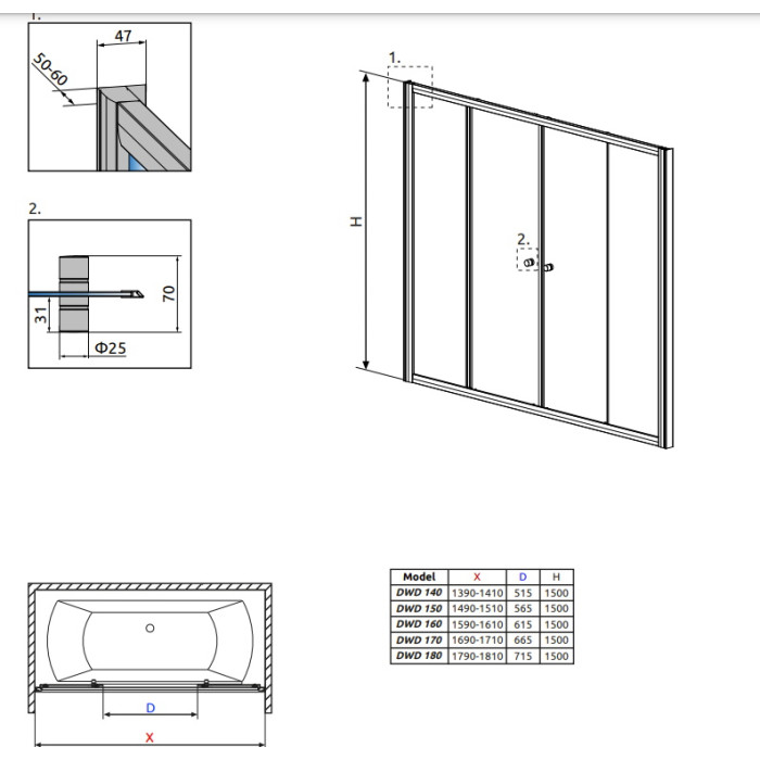 Шторка для ванни Radaway Vesta DW (140x150) 203140-01