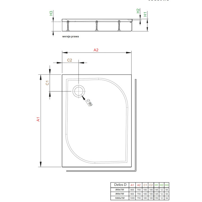 Душовий піддон Radaway Delos D100x75 з панеллю 4D17515-03R