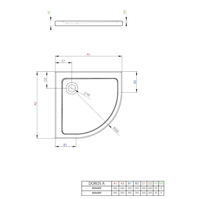 Душевой поддон Radaway Doros A 800x800x45 белый