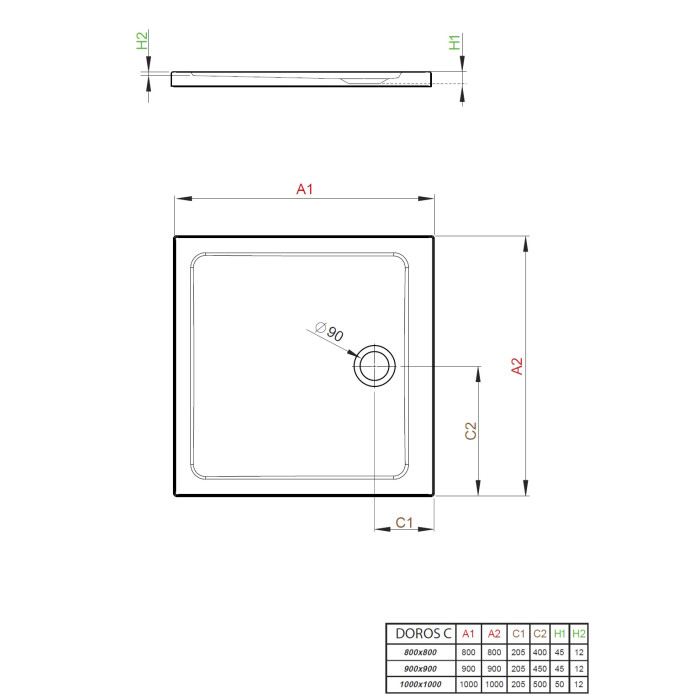 Душевой поддон Radaway Doros С 900x900x45 Stone антрацит