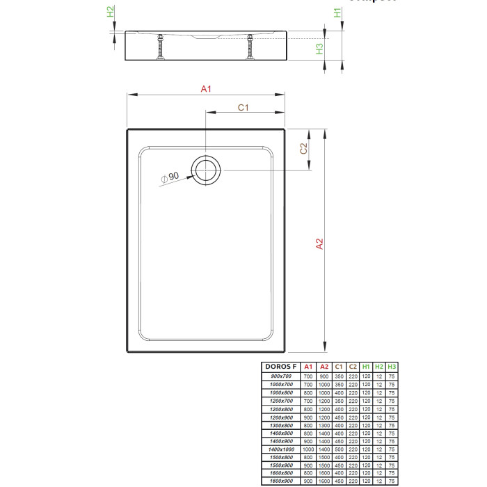 Душевой поддон Doros F Compact 1200x800x120 белый SDRFP1280-05-04S