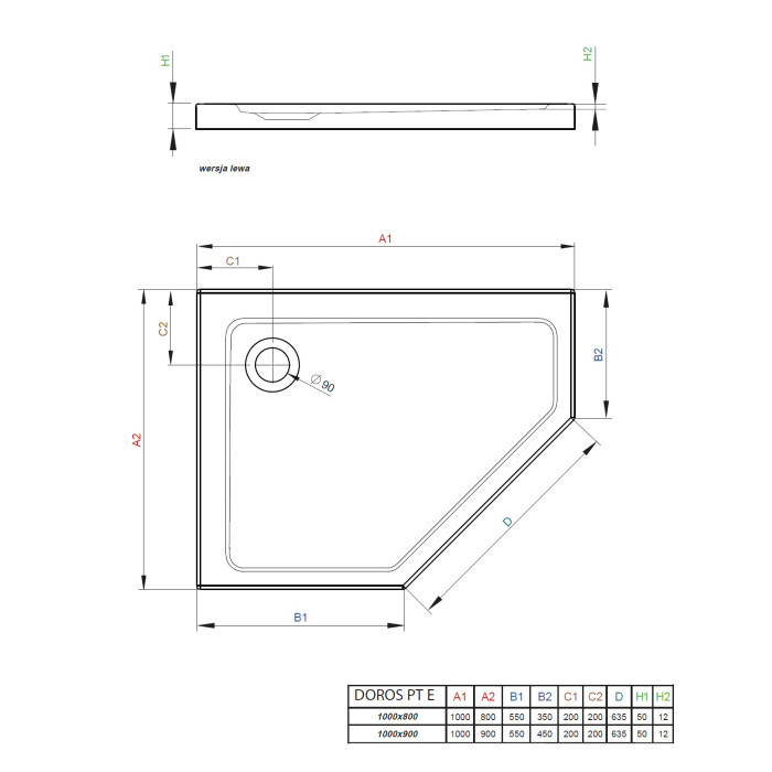 Душовий піддон Radaway Doros PT 1000Rx800x50 білий SDRPT1080-01R
