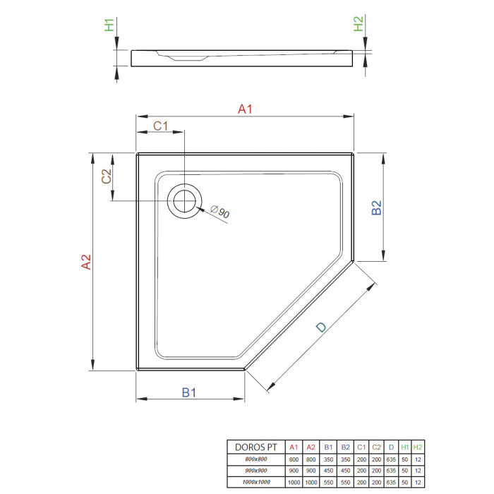 Душевой поддон Radaway Doros PT 1000x1000x50 белый
